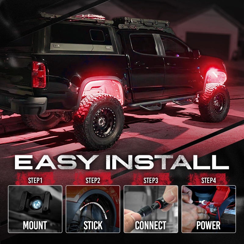 OPT7 أضواء أوتوماتيكية من OPT7 مع تحكم عن بُعد، أضواء جنوط ملونة للمركبات والشاحنات والفانات والسيارات الرياضية والدراجات النارية، مجموعة إضاءة LED ذكية، 4 قطع شرائط مقاومة للماء بطول 24 بوصة، 12 فولت - Image 4